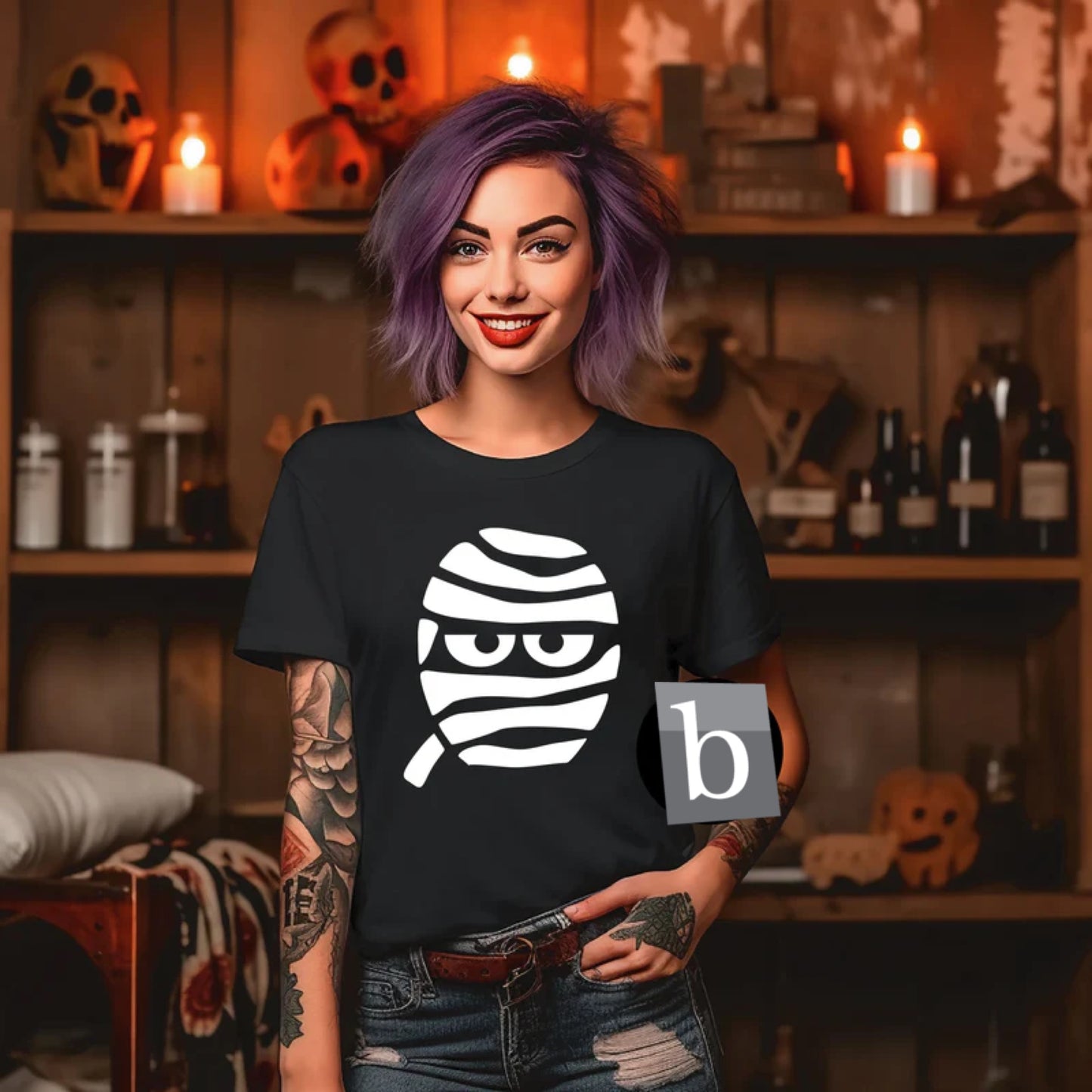 Mummy Face Halloween Print Tee