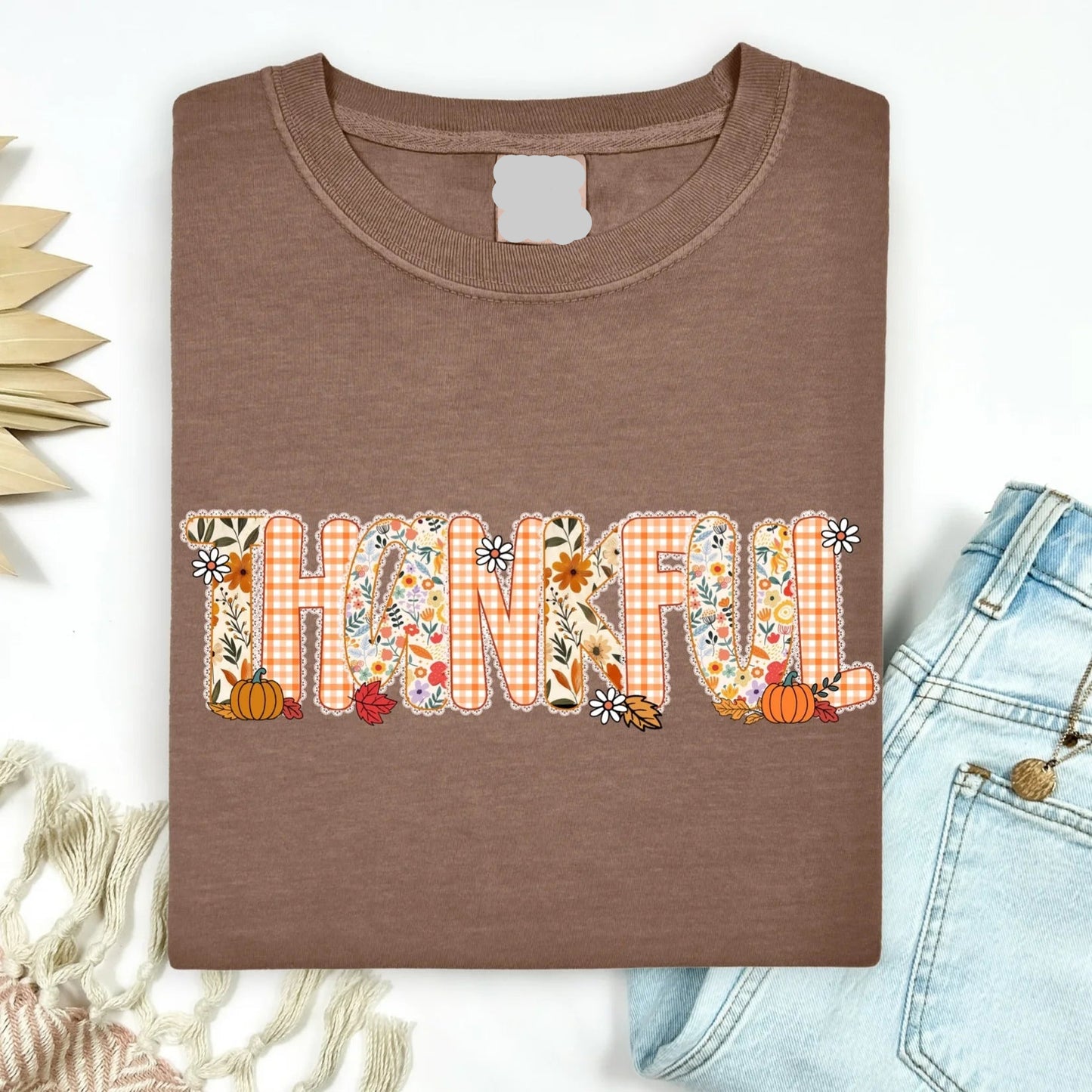 Thankful Stitched Print Crew