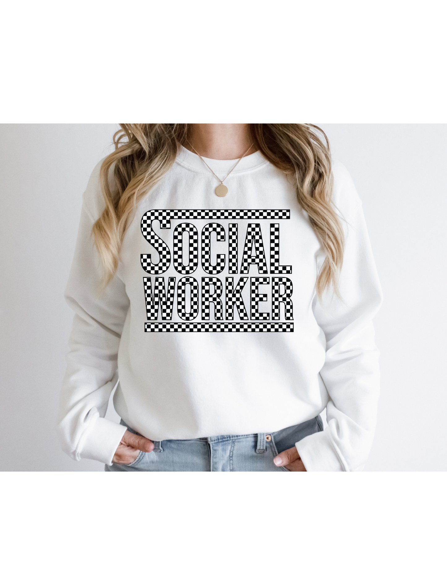 Checkered Social Worker Print Crew