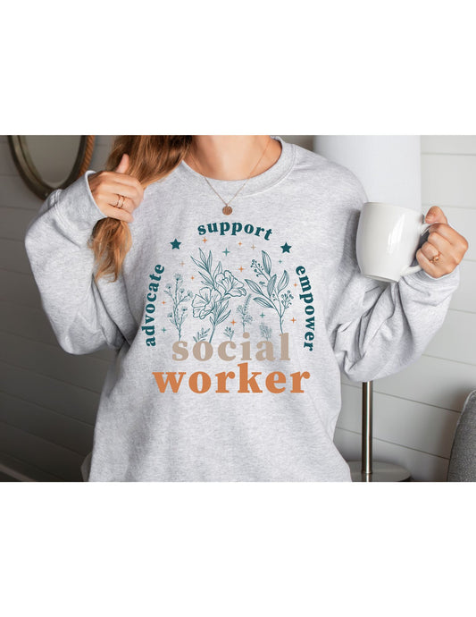 Spring Social Worker Print Crew/Hoodie