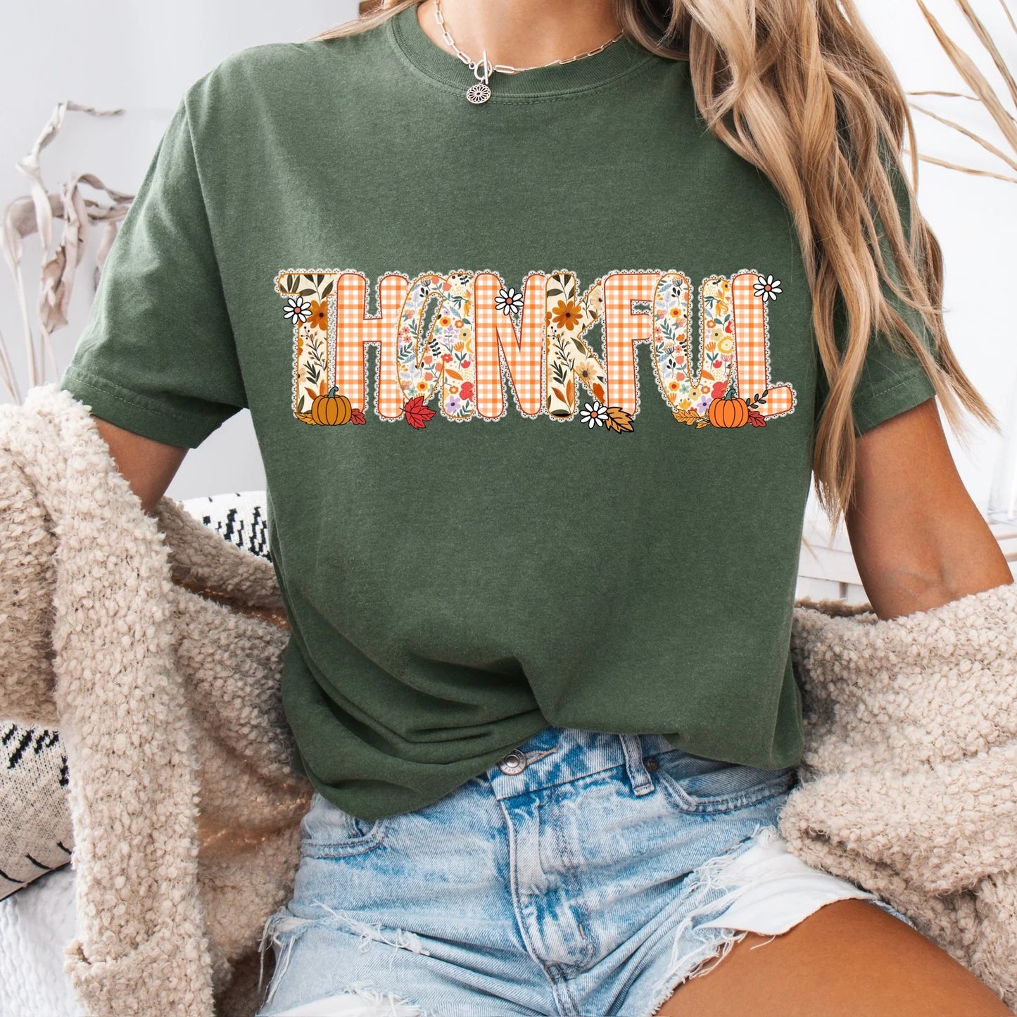 Thankful Stitched Print Crew