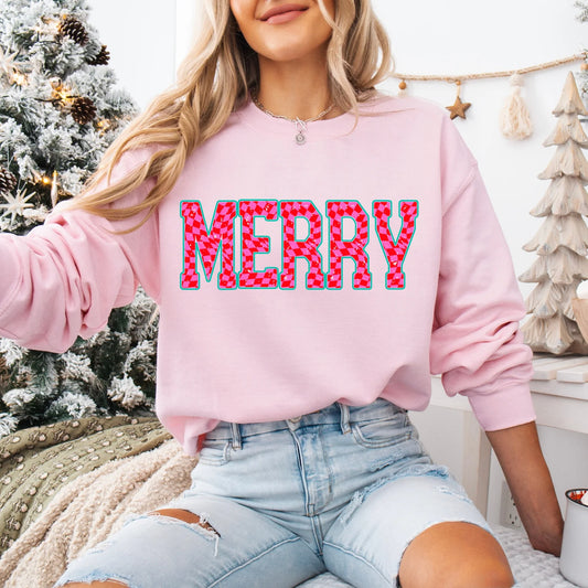 Merry Pink and Red Print Crew