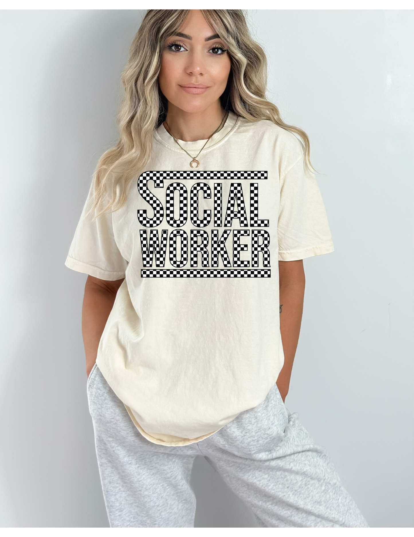 Checkered Social Worker Print Tee