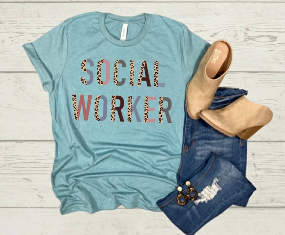 Social Worker Cheetah Print Tee