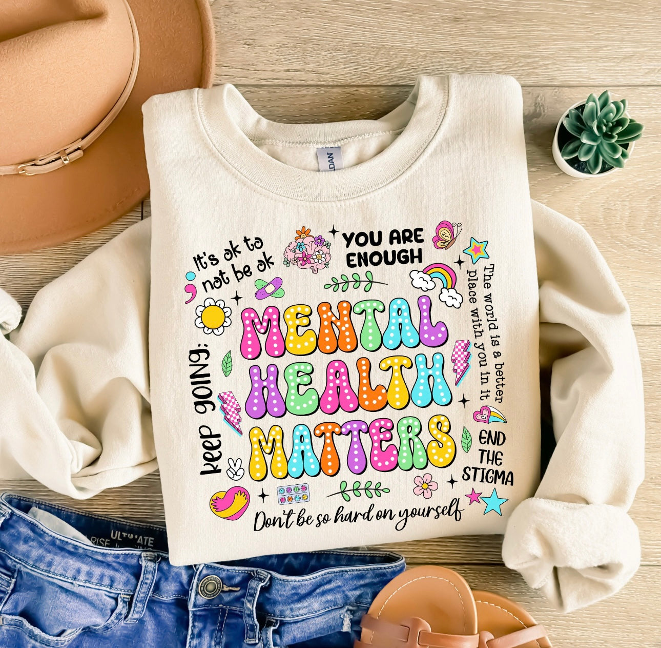 Mental Health Colorful Print Crew