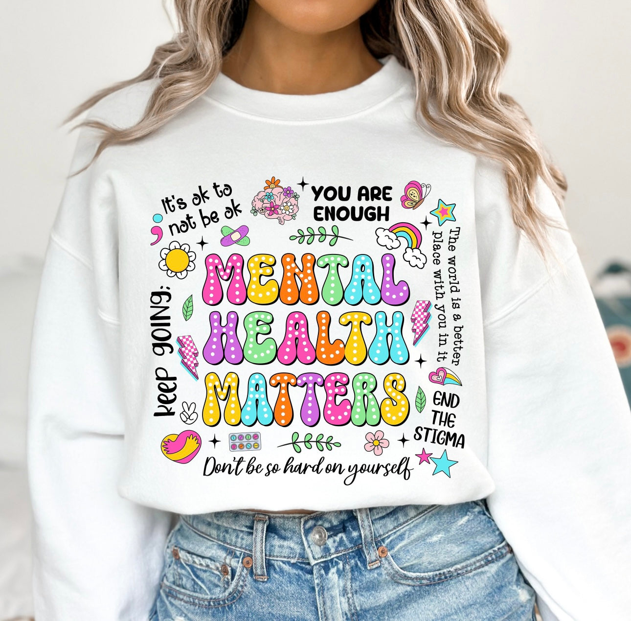 Mental Health Colorful Print Crew