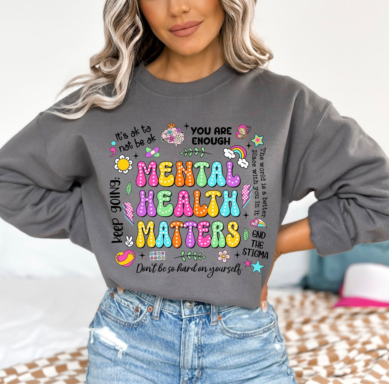 Mental Health Colorful Print Crew