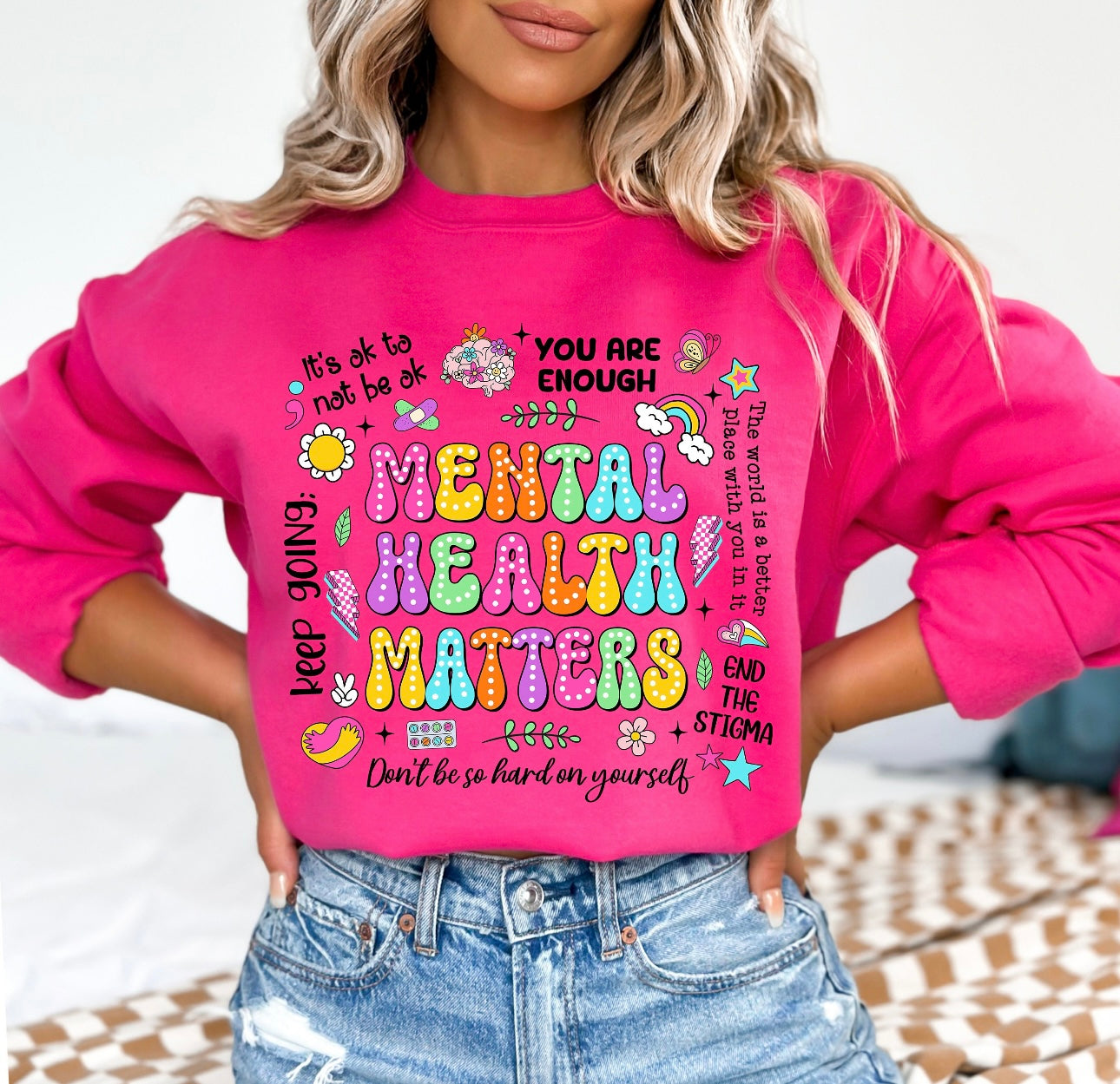 Mental Health Colorful Print Crew