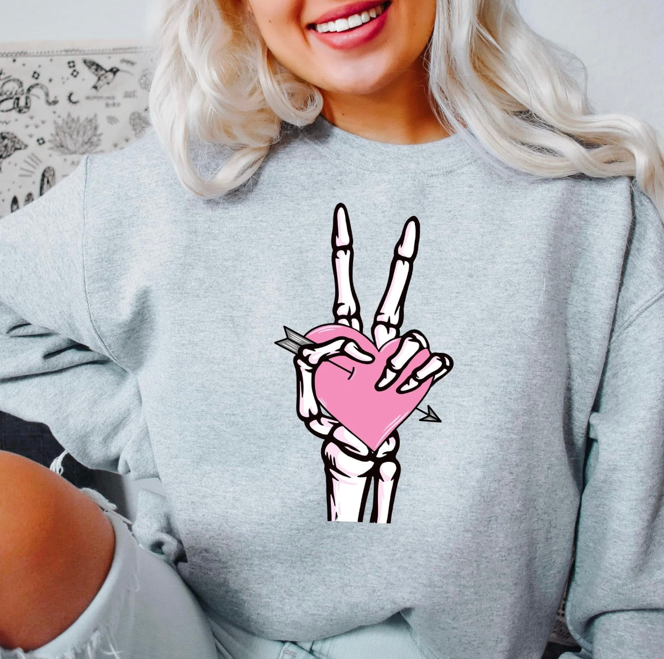 Valentine Skelly Hand Print Tee