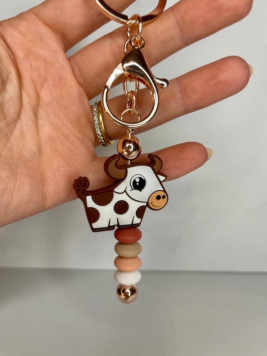 Cow Beaded Keychain