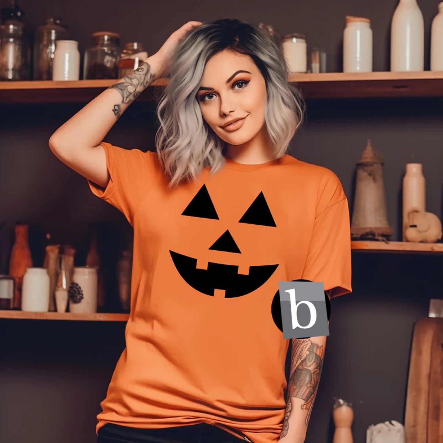 Pumpkin Face Halloween Print Tee