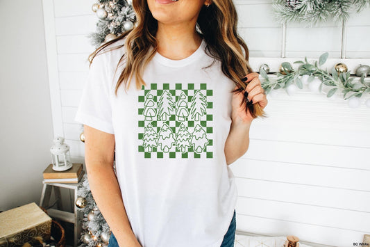 Green Checkered Trees Print Tee