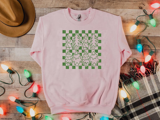 Green Checkered Trees Print Crew