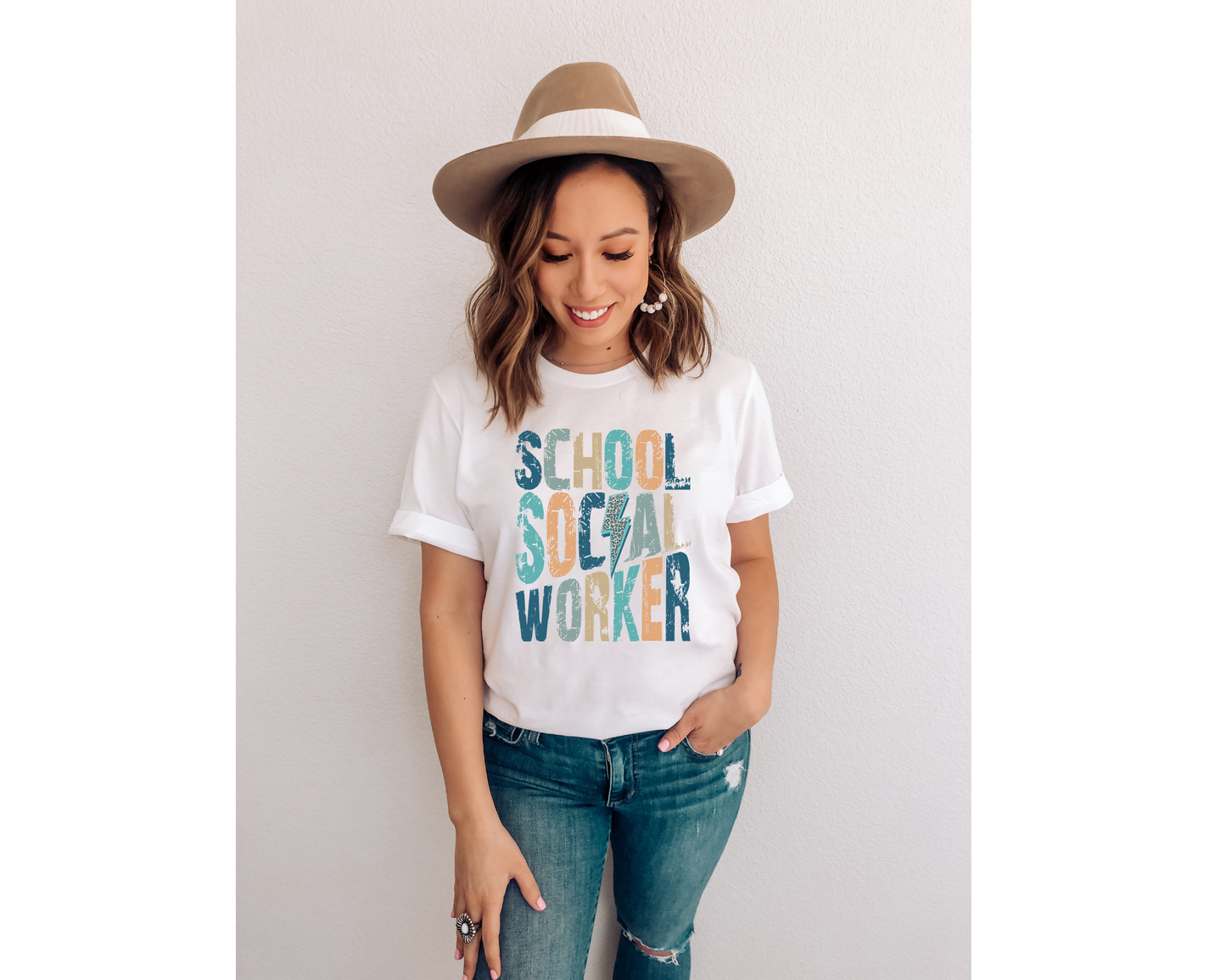 School Social Worker Lightening Bolt Print Tee