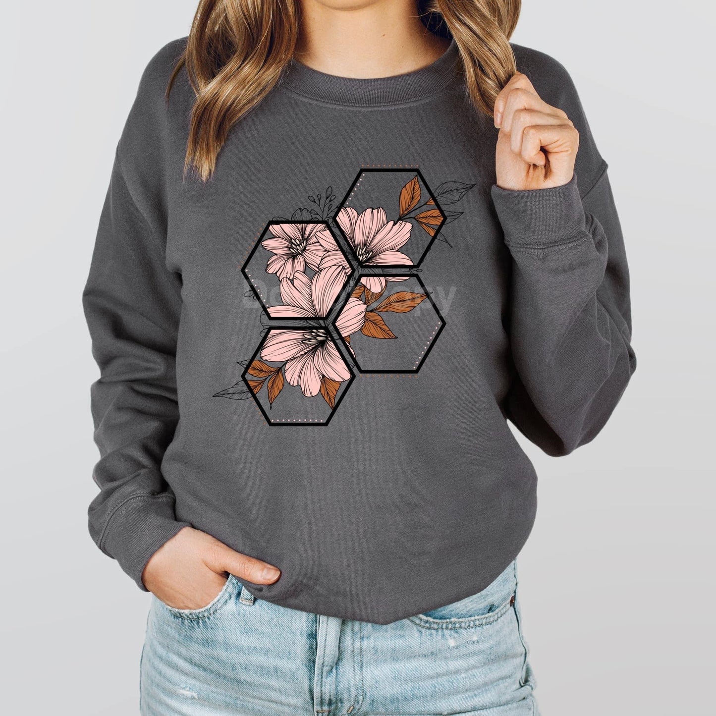 Honeycomb Floral Print Crew