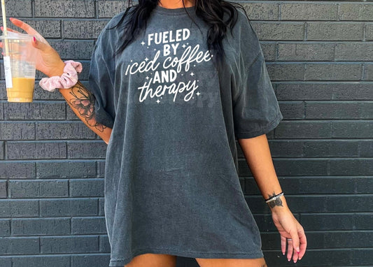 Fueled By Iced Coffee and Therapy Print Tee