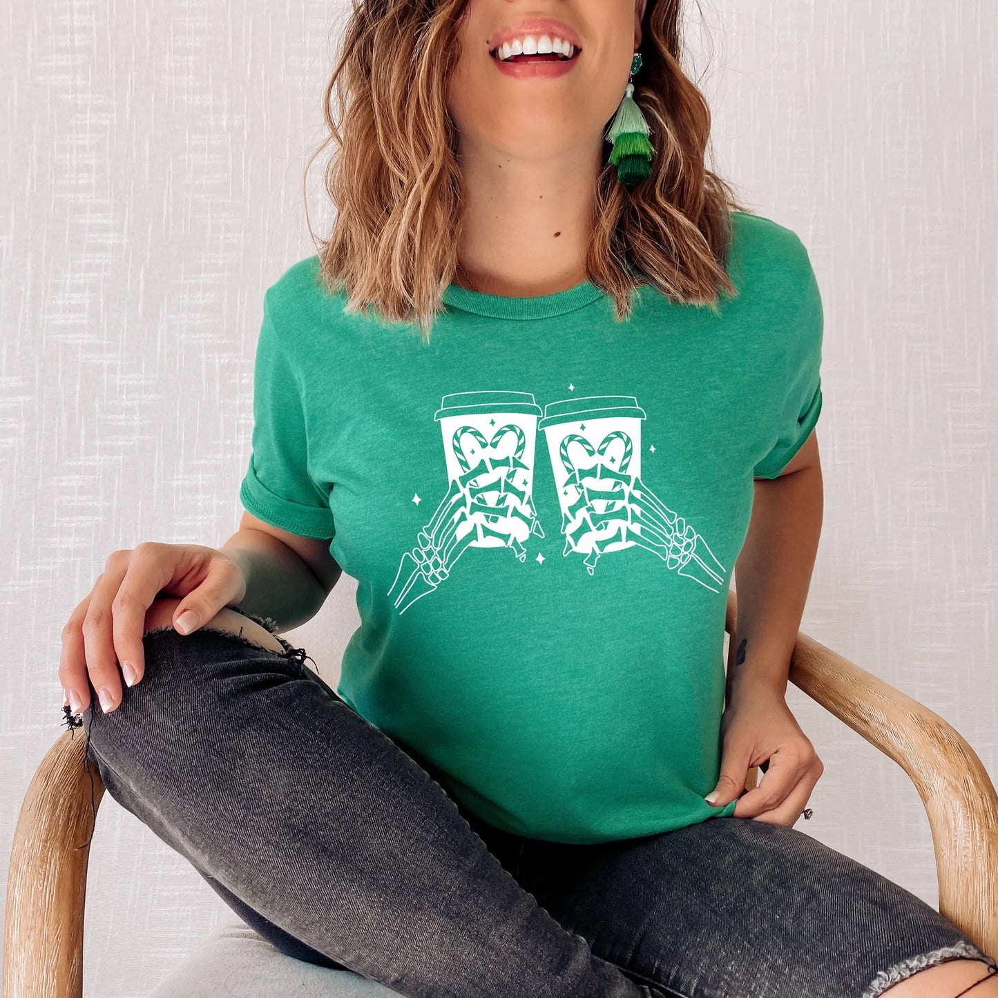 Skellie Hands with Peppermint Mocha Lattes Print Tee