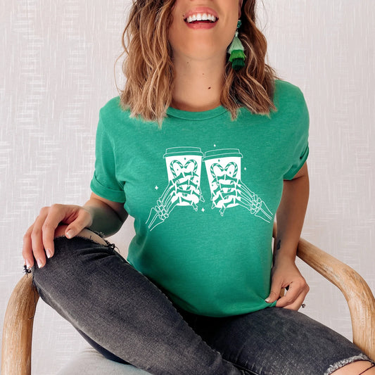 Skellie Hands with Peppermint Mocha Lattes Print Tee
